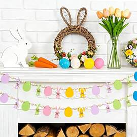 Songjum Ostergirlande Bunte Holzhasen Osterperlen