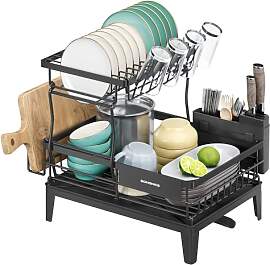 SONGMICS Abtropfgestell Geschirr, 2 stufiger