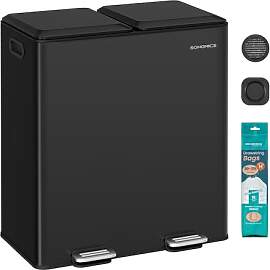 SONGMICS Mülleimer Küche, 2 x 30 L, 2 Fächer,