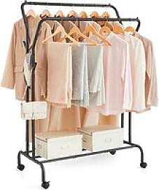 SONGMICS Rollgarderobe schwarz Metall 4 Haken
