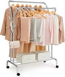 SONGMICS Rollgarderobe silber Metall 4 Haken 103,5 
