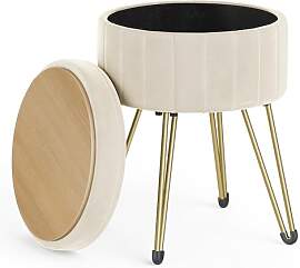 SONGMICS Runder Sitzhocker, Hocker mit Stauraum,