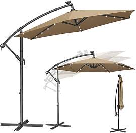 SONGMICS Sonnenschirm mit LED-Solar-Beleuchtung,