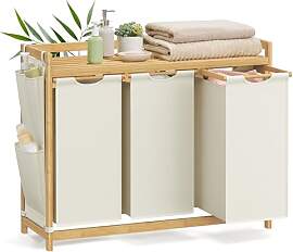 SONGMICS Wäschekorb 3 Fächer, Bambus,