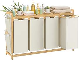 SONGMICS Wäschekorb 4 Fächer, Bambus,