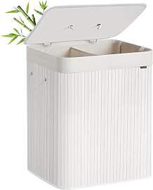 SONGMICS Wäschekorb mit Deckel, 2 Fächer, 120