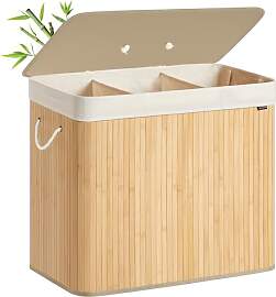 SONGMICS Wäschekorb mit Deckel, 3 Fächer, 170