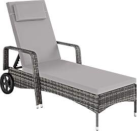 Sonnenliege Rattan mit Rollen - grau/hellgrau