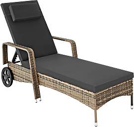 Sonnenliege Rattan mit Rollen - natur/dunkelgrau