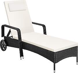 Sonnenliege Rattan mit Rollen - schwarz/beige