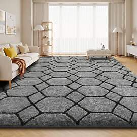 Sour Lemon Hochflor Teppich Grau Carpet Wohnzimmer 