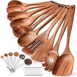 Spardar Holzlöffel zum Kochen, 10 Teilig Teakholz 