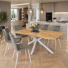 Speisetisch 180x90cm Wildeiche geölt, weißer