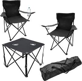 Spetebo Camping Sitzgruppe schwarz 1x Tisch + 2X