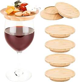 Srcasy 6 Stück Weinglas Topper Holz, Charcuterie