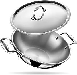 Stahl Edelstahl Triply Wok mit Deckel |