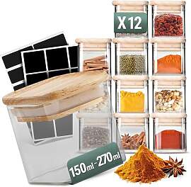 Stapelbare Gewürzgläser Set 210 ml Eckig - 12