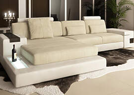 Stoff + Leder Sofa Couch HAMBURG III L Form -