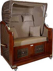 Strandkorb Mahagoni beige 2 Sitzer Voll-Liegemodell