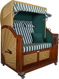 Strandkorb Mahagoni XL grün / weiß 2½ Sitzer