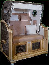 Strandkorb Teak Alcala hellbraun / creme Stoff