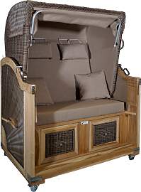 Strandkorb Teak beige uni Stoff 2 Sitzer