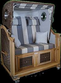 Strandkorb Teak grau schwarz / cremeweiß Stoff 2