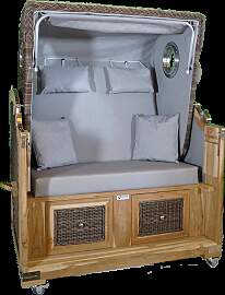 Strandkorb Teak hellgrau Stoff 2 Sitzer