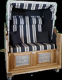 Strandkorb Teak Multisteifen antrazit/creme 2