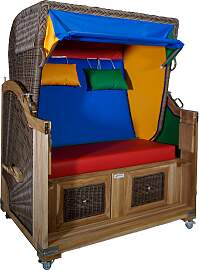 Strandkorb Teak PVC 2 Sitzer Voll-Liegemodell