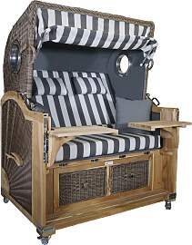 Strandkorb Teak XL grau / weiß 2½ Sitzer