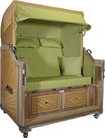 Strandkorb Teak XL grün / nadelstreifen weiß 2½ 