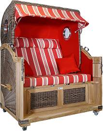Strandkorb Teak XL rot/creme Multistreifen 2½