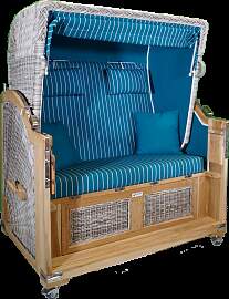 Strandkorb Teak XL White washed, grün gestreift