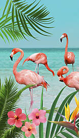 Strandtuch GOOD MORNING "Flamingo", blau 