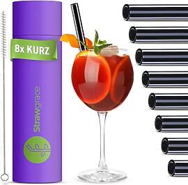 STRAWGRACE 8x Glasstrohhalme Schwarz - Länge: 15
