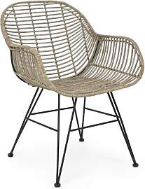 Stuhl Raquel mit Armlehne, Rattan und Metall,