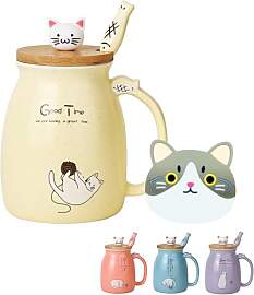 Süße Katzentasse, Kawaii-Keramik-Kaffeetasse mit 