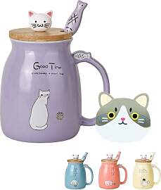 Süße Katzentasse, Kawaii-Keramik-Kaffeetasse mit 