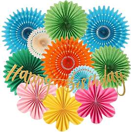 SUNBEAUTY 12 Stück Papier Fächer Geburtstagsdeko 