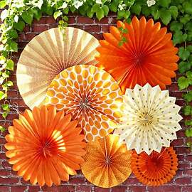 SUNBEAUTY 7er Papier Fächer Dekoration Rot Orange 