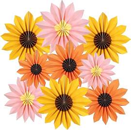 SUNBEAUTY 9 Stück Sonnenblumen Papierfächer Rosa 