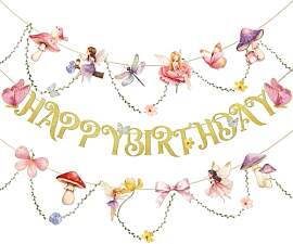 SUNBEAUTY Happy Birthday Girlande Rosa Feen