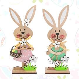 Sunyunze 2 Stück Osterhase Deko aus Holz zum