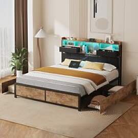 Superaly 140x200cm Metallbett mit 4 Schubladen,
