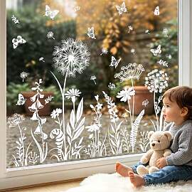 Supzone Fensterbilder Selbstklebend Blumen Weiß