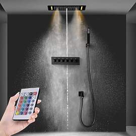 SWHC Duschsystem mit Thermostat Schwarz, Unterputz 