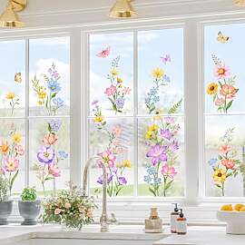 Tanlaby Fensterbilder Bunt Blumen Fensteraufkleber 