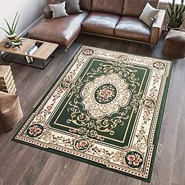 TAPISO Atlas Teppich Kurzflor Grün Creme Rot