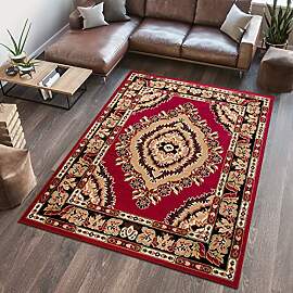 TAPISO Atlas Teppich Kurzflor Rot Beige